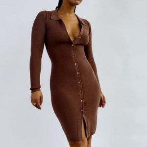 NWT House Of Harlow Brown Ribbed Long Sleeve Dress